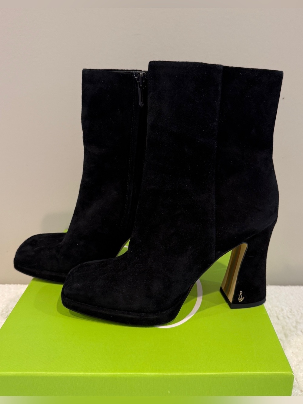 Sam Edelman Jaye Black Suede Architectural Heel Ankle Boots